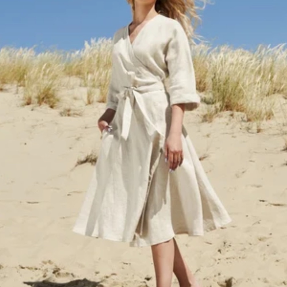 linen handmade studio wrap dress